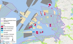 Windpark-Gebiete in der Ausschließlichen Wirtschaftszone der deutschen Nordsee.